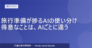 旅行準備に使えるAIの使い分け一覧（子連れ旅行研究所）